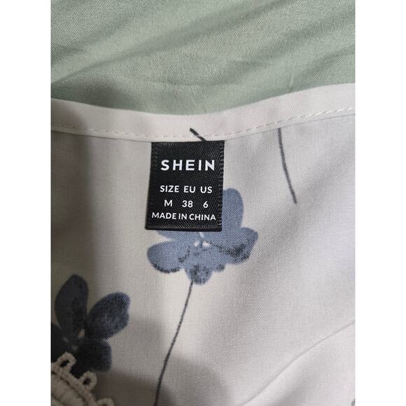 Shein medium women's white floral blouse with elastic cuffed sleeves - Picture 5 of 8